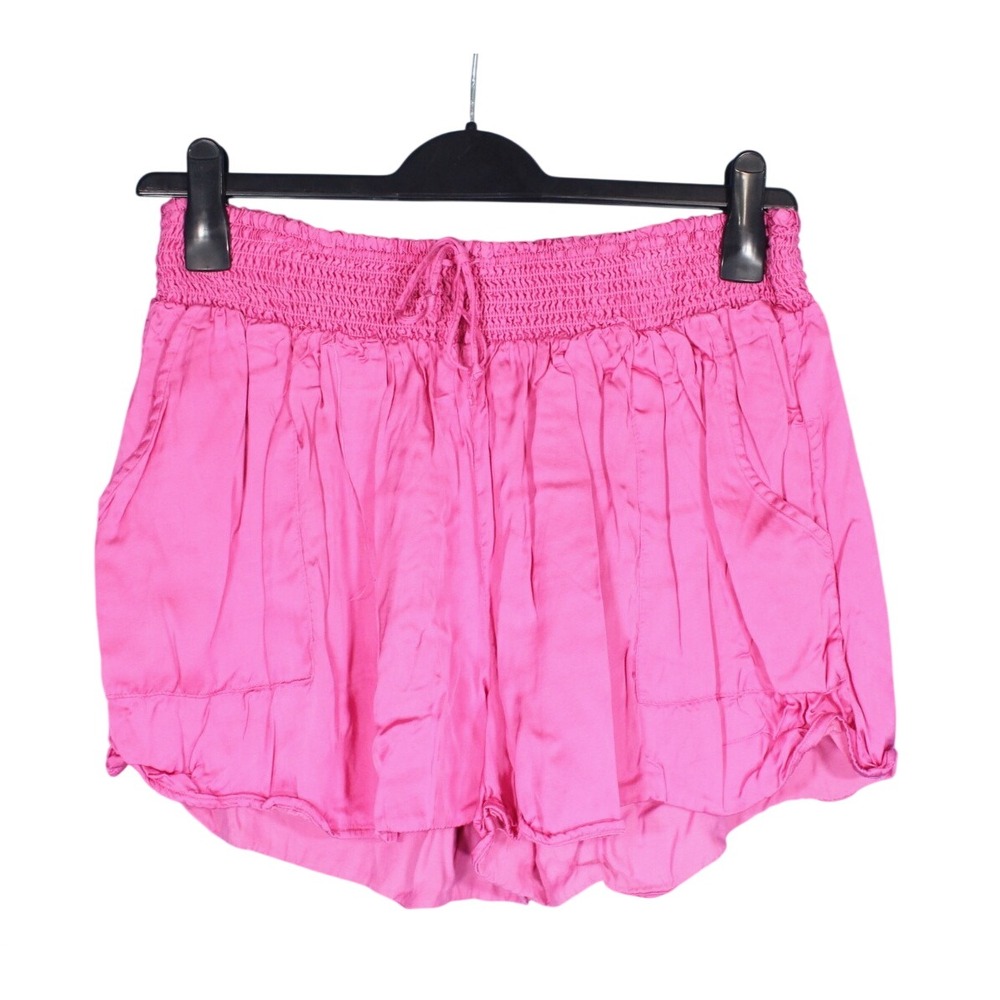 AERIE Hot Pink SATIN High-Rise PLEATED Side Pockets TIE SMOCKED WAIST Shorts L